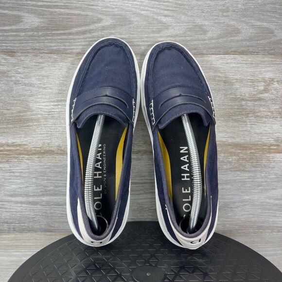 Cole Haan Women's Grandpro Rally Navy Blue Canvas Penny Loafers Size 11 B - Picture 6 of 8